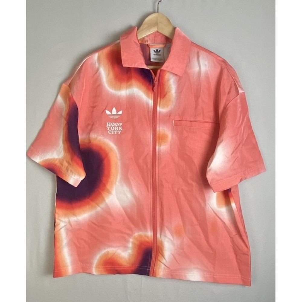 Adidas "Hoop York City" Multi-Colored Allover Front Zip Shirt Size Medium NWT
